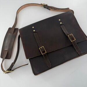 Unbranded Messenger Bag Leather Satchel Modern Unisex Large Dark Brown Shoulder